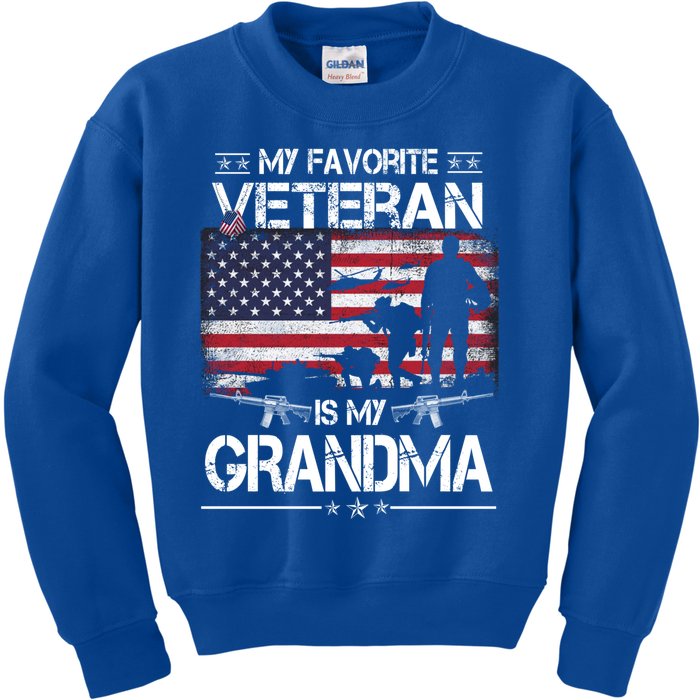 My Favorite Veteran Is My Grandma Cool Gift Flag Mother Veterans Day Funny Gift Kids Sweatshirt