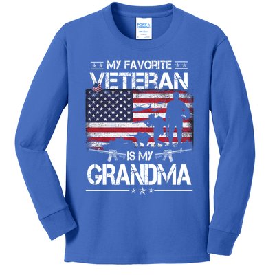 My Favorite Veteran Is My Grandma Cool Gift Flag Mother Veterans Day Funny Gift Kids Long Sleeve Shirt