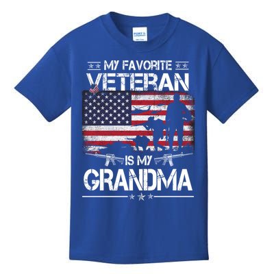 My Favorite Veteran Is My Grandma Cool Gift Flag Mother Veterans Day Funny Gift Kids T-Shirt