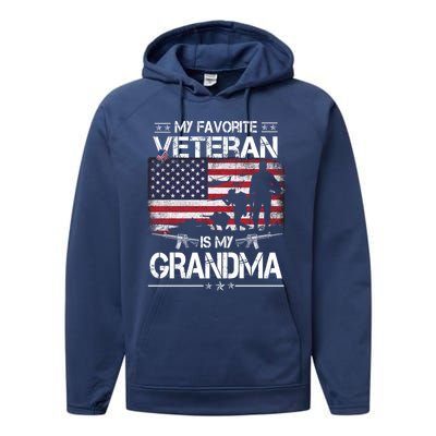 My Favorite Veteran Is My Grandma Cool Gift Flag Mother Veterans Day Funny Gift Performance Fleece Hoodie