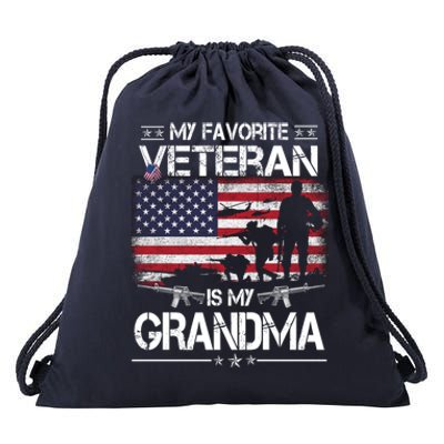 My Favorite Veteran Is My Grandma Cool Gift Flag Mother Veterans Day Funny Gift Drawstring Bag