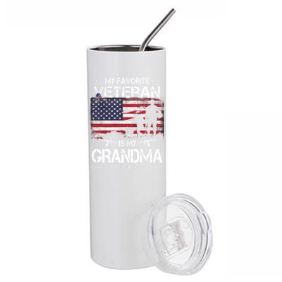 My Favorite Veteran Is My Grandma Cool Gift Flag Mother Veterans Day Funny Gift Stainless Steel Tumbler