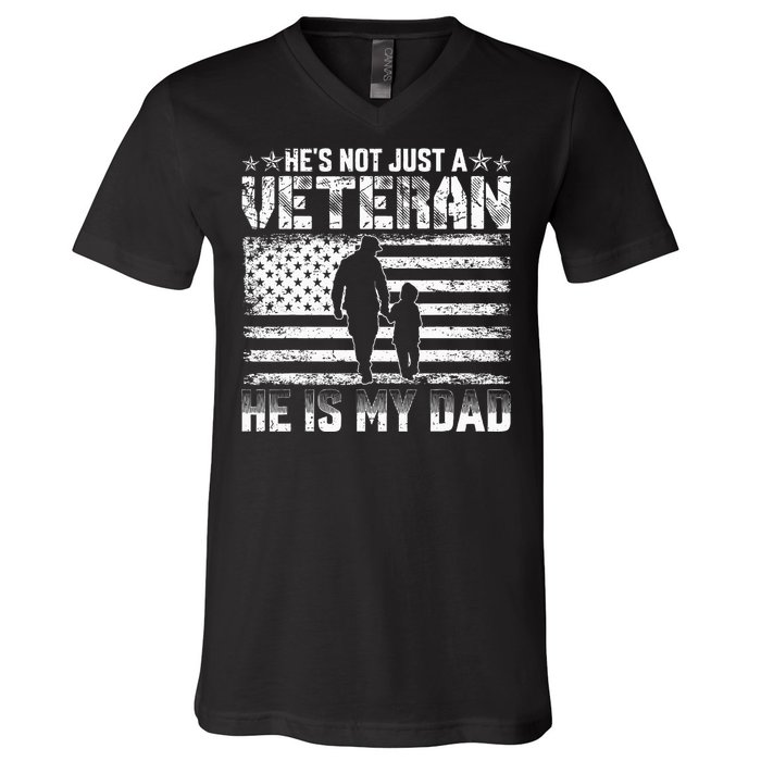 Military Family Veteran Support My Dad Us Veteran Patriotic V-Neck T-Shirt