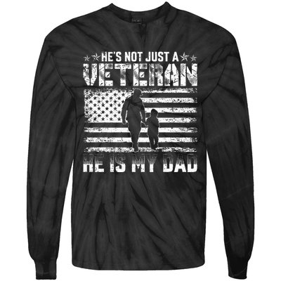 Military Family Veteran Support My Dad Us Veteran Patriotic Tie-Dye Long Sleeve Shirt