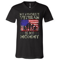 My Favorite Veteran Is My Mommy American Flag Veterans Day V-Neck T-Shirt