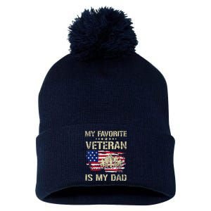 My Favorite Veteran Is My Dad Father Proud Fathers Day Pom Pom 12in Knit Beanie