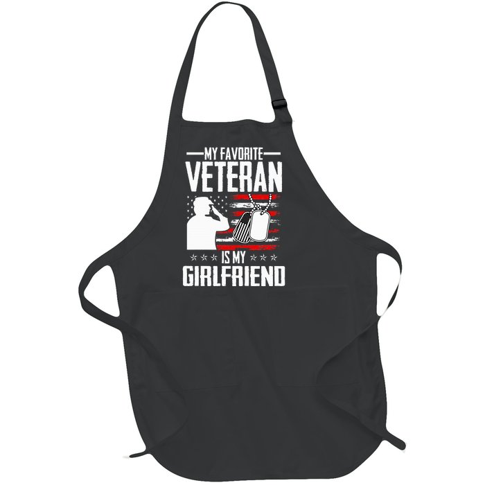 My Favorite Veteran Is My Girlfriend Usa Flag Vintage Full-Length Apron With Pockets