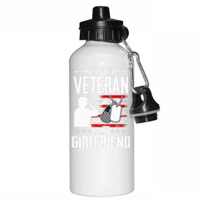 My Favorite Veteran Is My Girlfriend Usa Flag Vintage Aluminum Water Bottle