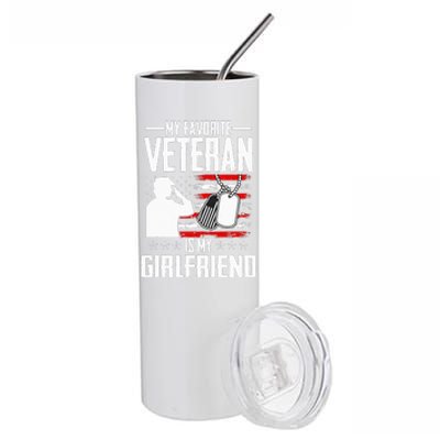 My Favorite Veteran Is My Girlfriend Usa Flag Vintage Stainless Steel Tumbler