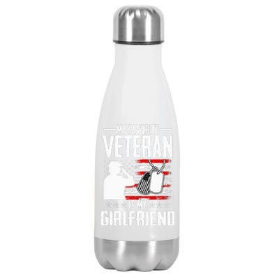 My Favorite Veteran Is My Girlfriend Usa Flag Vintage Stainless Steel Insulated Water Bottle