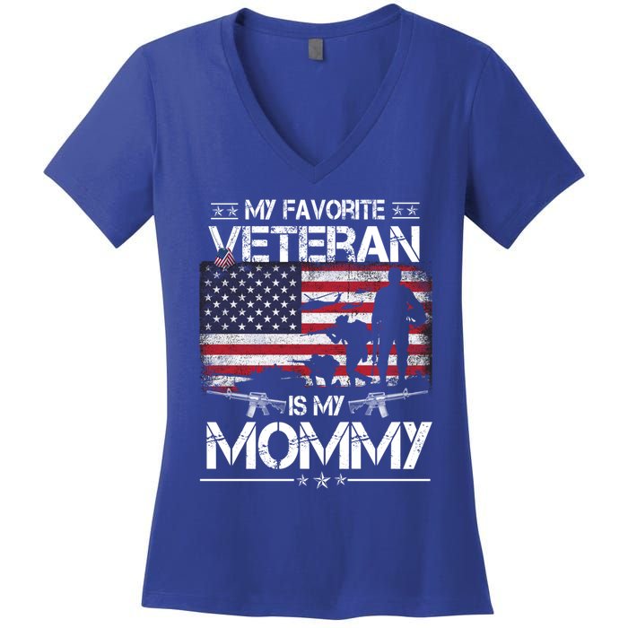 My Favorite Veteran Is My Mommy Gift Flag Mother Veterans Day Gift Women's V-Neck T-Shirt