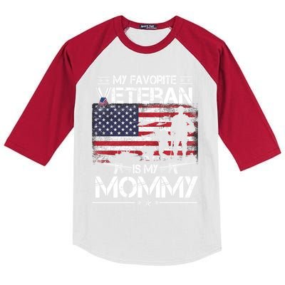 My Favorite Veteran Is My Mommy Gift Flag Mother Veterans Day Gift Kids Colorblock Raglan Jersey