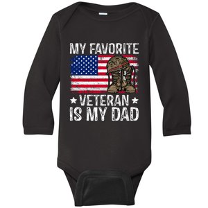 My Favorite Veteran Is My Dad Army Military Baby Long Sleeve Bodysuit