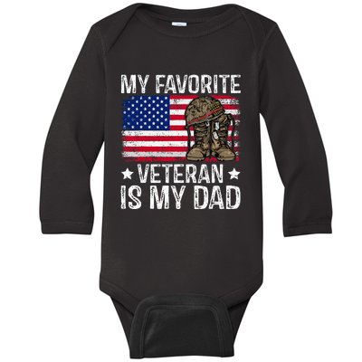 My Favorite Veteran Is My Dad Army Military Baby Long Sleeve Bodysuit