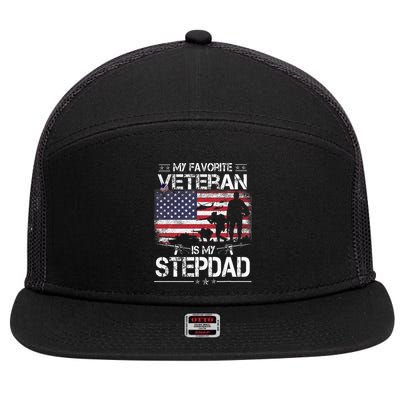 My Favorite Veteran Is My Stepdad Flag Father Veterans Day 7 Panel Mesh Trucker Snapback Hat