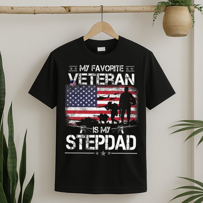 My Favorite Veteran Is My Stepdad Flag Father Veterans Day T-Shirt