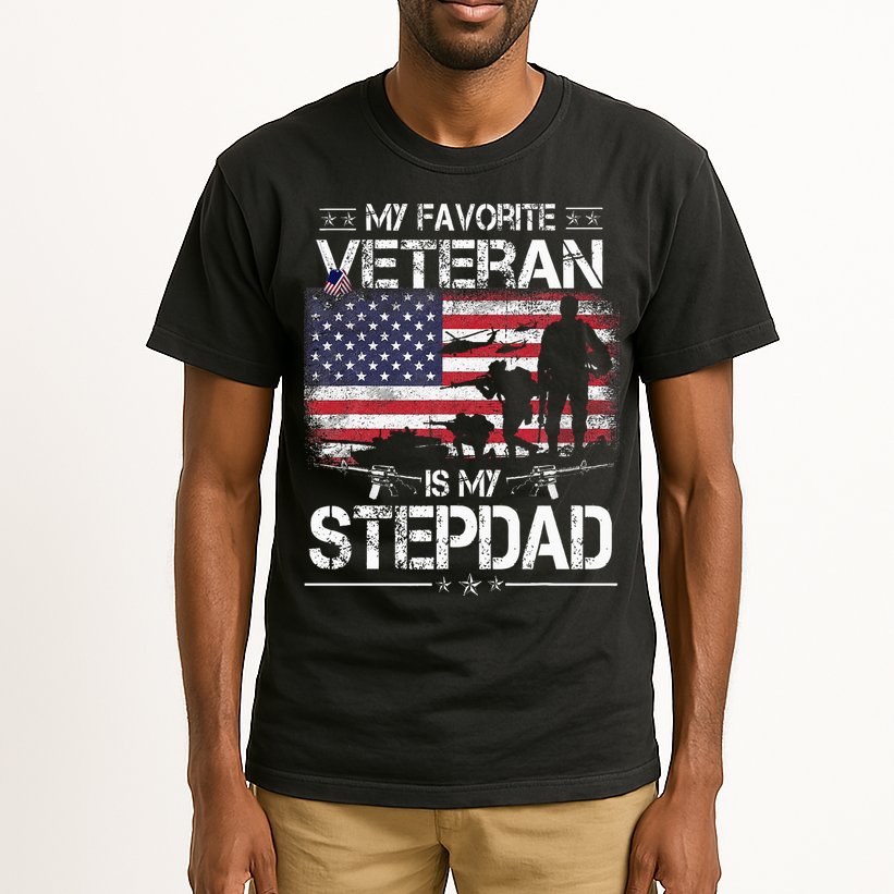 My Favorite Veteran Is My Stepdad Flag Father Veterans Day Tall T-Shirt