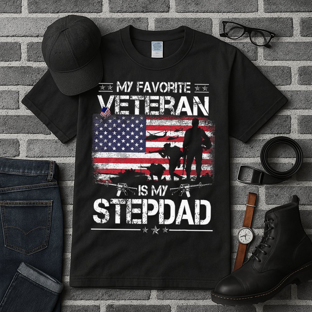 My Favorite Veteran Is My Stepdad Flag Father Veterans Day Tall T-Shirt
