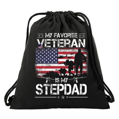 My Favorite Veteran Is My Stepdad Flag Father Veterans Day Drawstring Bag