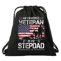 My Favorite Veteran Is My Stepdad Flag Father Veterans Day Drawstring Bag