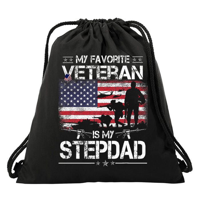 My Favorite Veteran Is My Stepdad Flag Father Veterans Day Drawstring Bag