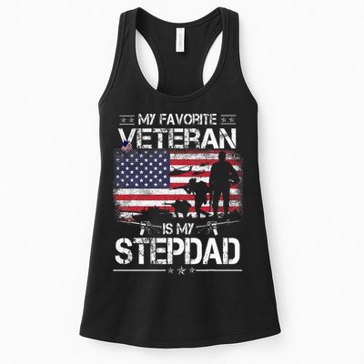 My Favorite Veteran Is My Stepdad Flag Father Veterans Day Womens Tank Top