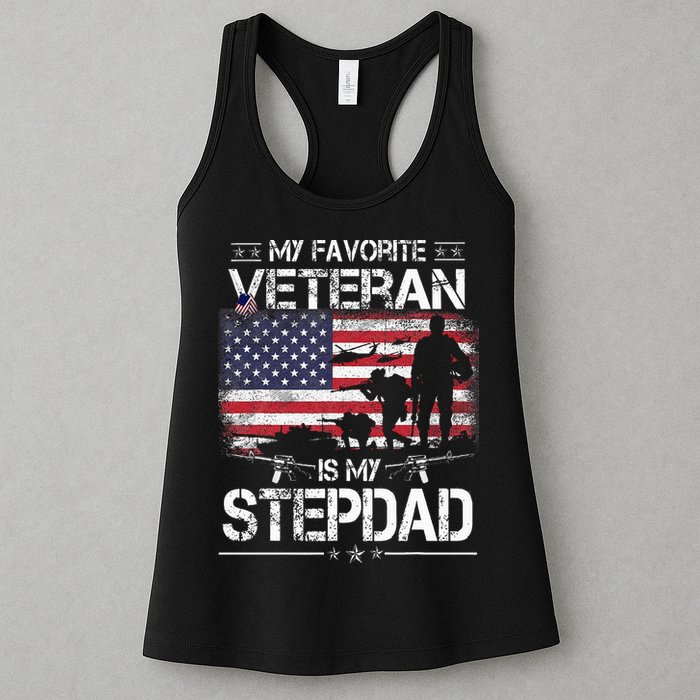 My Favorite Veteran Is My Stepdad Flag Father Veterans Day Womens Tank Top