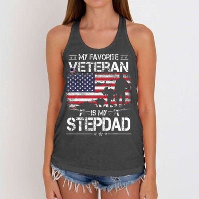My Favorite Veteran Is My Stepdad Flag Father Veterans Day Women's Knotted Racerback Tank