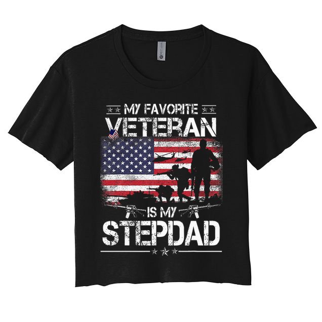 My Favorite Veteran Is My Stepdad Flag Father Veterans Day Crop Top