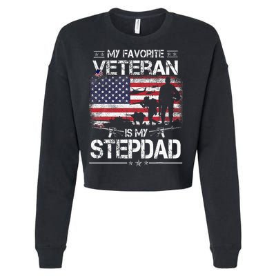My Favorite Veteran Is My Stepdad Flag Father Veterans Day Cropped Pullover Crew