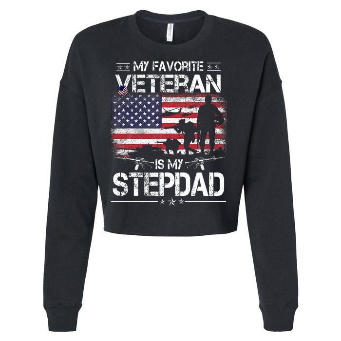My Favorite Veteran Is My Stepdad Flag Father Veterans Day Cropped Pullover Crew