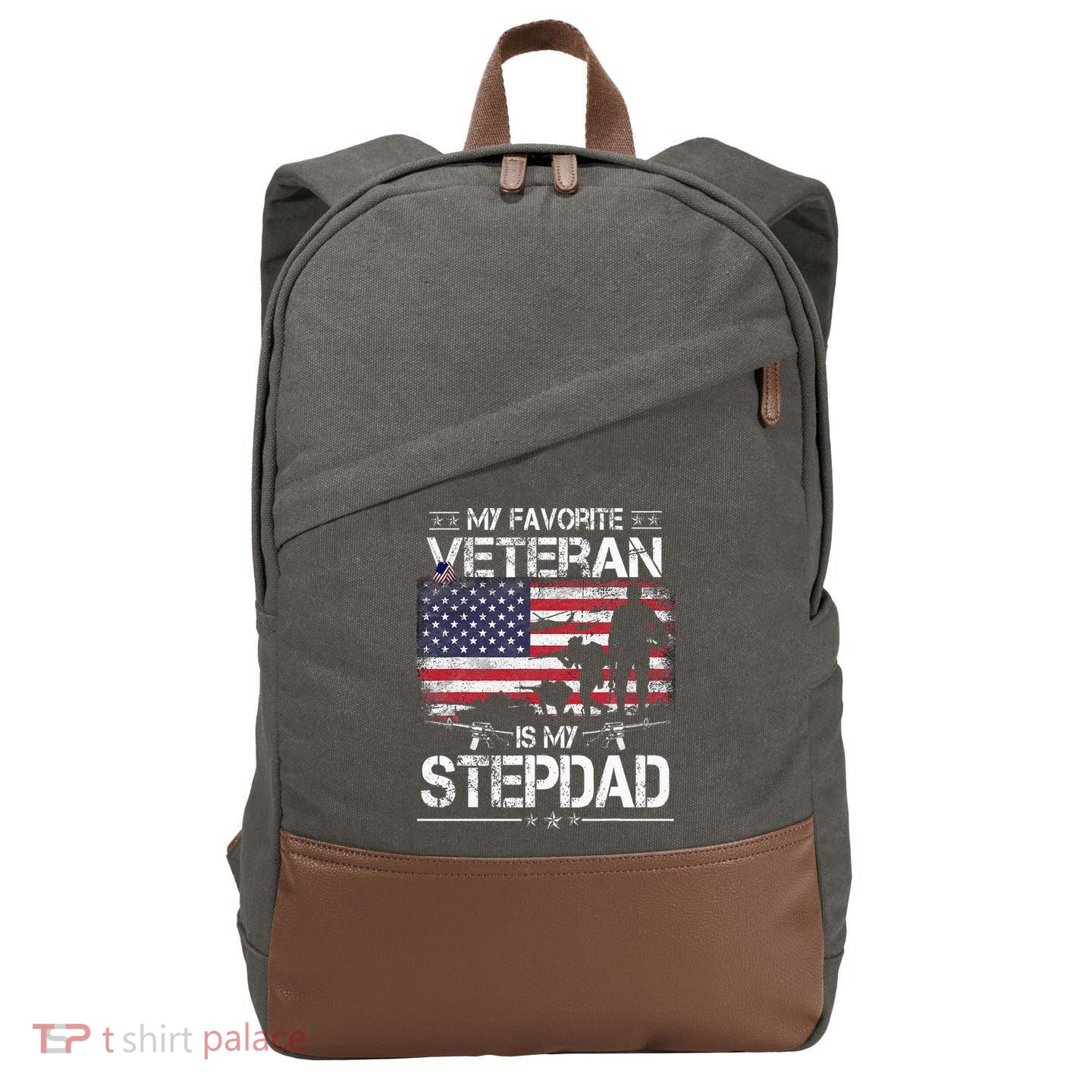 My Favorite Veteran Is My Stepdad Flag Father Veterans Day Cotton Canvas Backpack