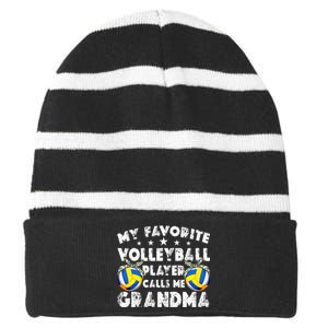 My Favorite Volleyball Player Calls Me Grandma Mother's Day Striped Beanie with Solid Band