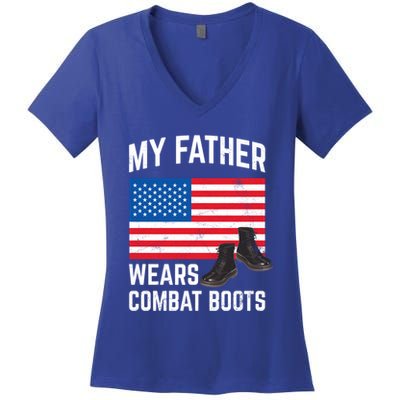 My Father Wears Combat Boots For Soldier Support Cute Gift Women's V-Neck T-Shirt