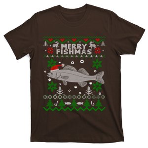 Merry Fishmas Walleye Fisherman Gift Fishing Ugly Christmas T-Shirt