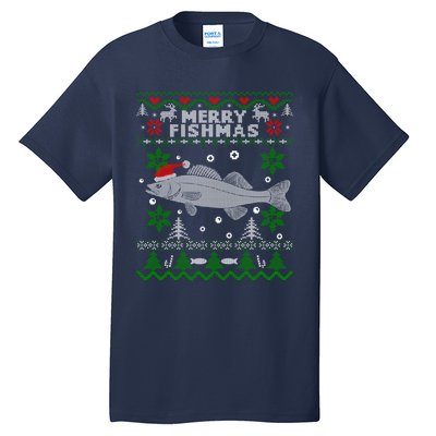 Merry Fishmas Walleye Fisherman Gift Fishing Ugly Christmas Tall T-Shirt