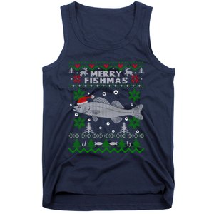 Merry Fishmas Walleye Fisherman Gift Fishing Ugly Christmas Tank Top