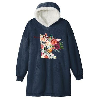 Minnesota Floral Watercolor Distressed Gift Cute Gift Hooded Wearable Blanket