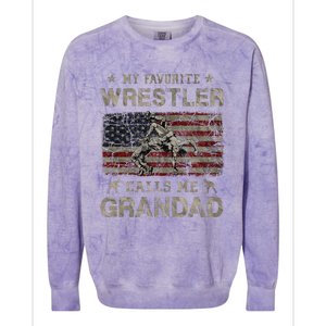 My Favorite Wrestler Calls Me Grandad FatherS Day Usa Flag Colorblast Crewneck Sweatshirt