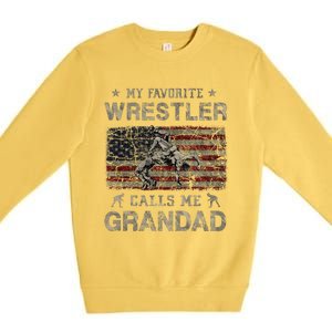 My Favorite Wrestler Calls Me Grandad FatherS Day Usa Flag Premium Crewneck Sweatshirt