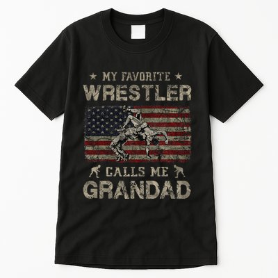 My Favorite Wrestler Calls Me Grandad FatherS Day Usa Flag Tall T-Shirt