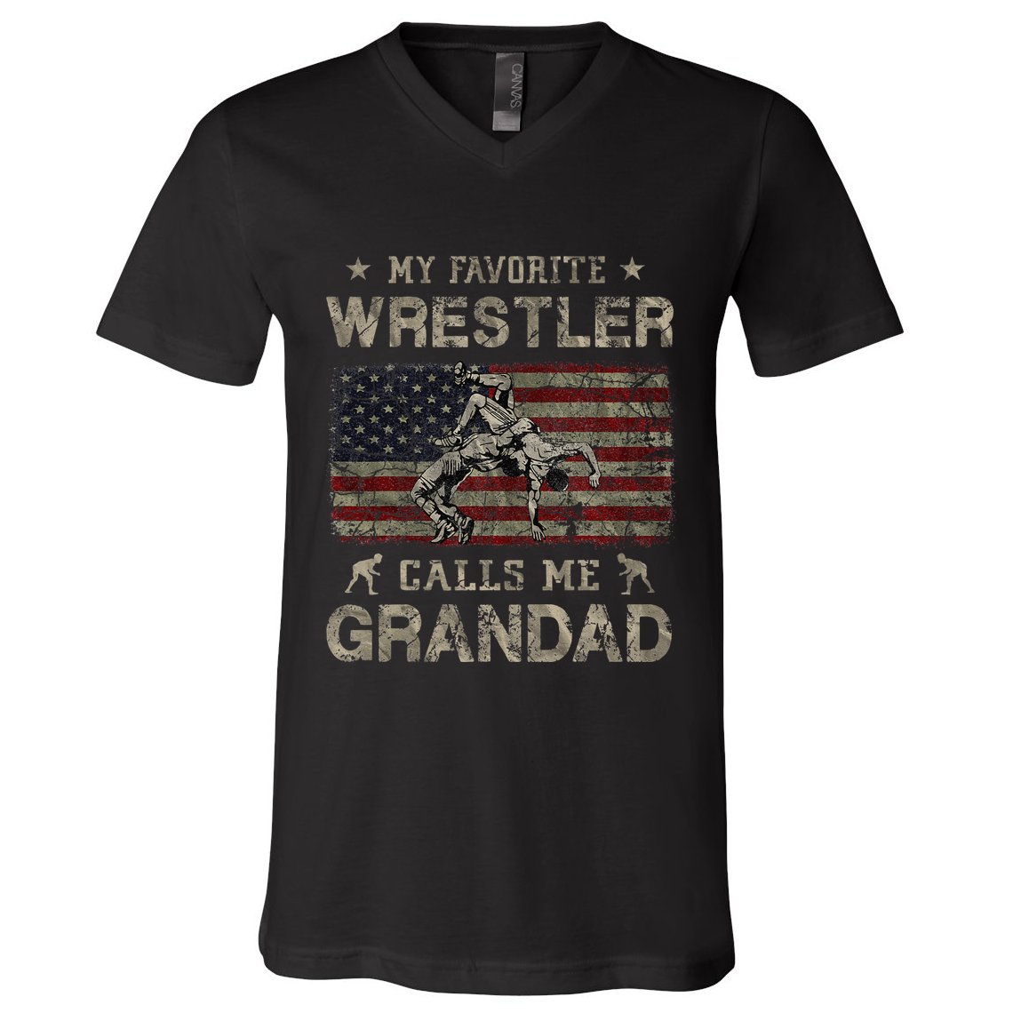 My Favorite Wrestler Calls Me Grandad FatherS Day Usa Flag V-Neck T-Shirt