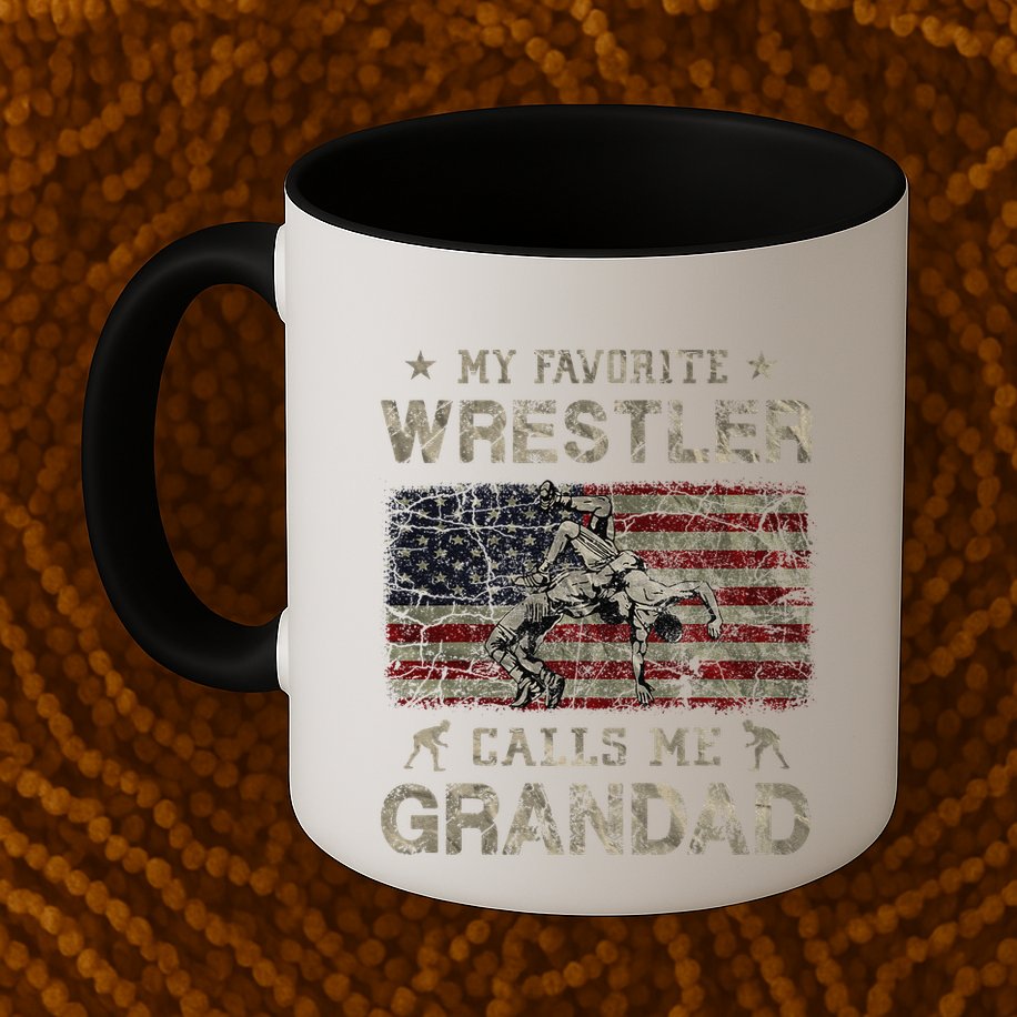 My Favorite Wrestler Calls Me Grandad FatherS Day Usa Flag Mug