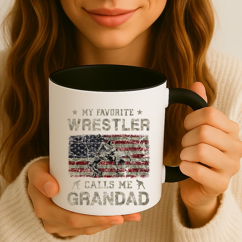 My Favorite Wrestler Calls Me Grandad FatherS Day Usa Flag Mug