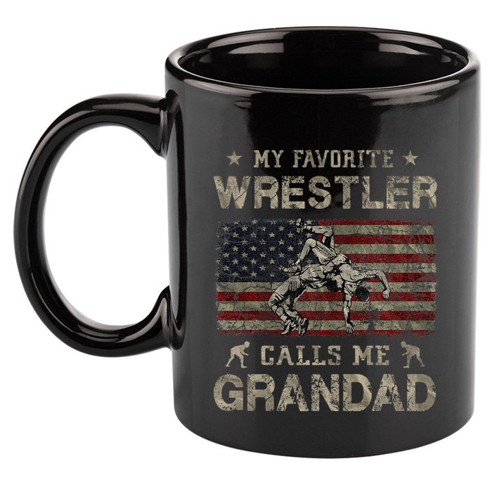 My Favorite Wrestler Calls Me Grandad FatherS Day Usa Flag 11oz C Handle Ceramic Mug