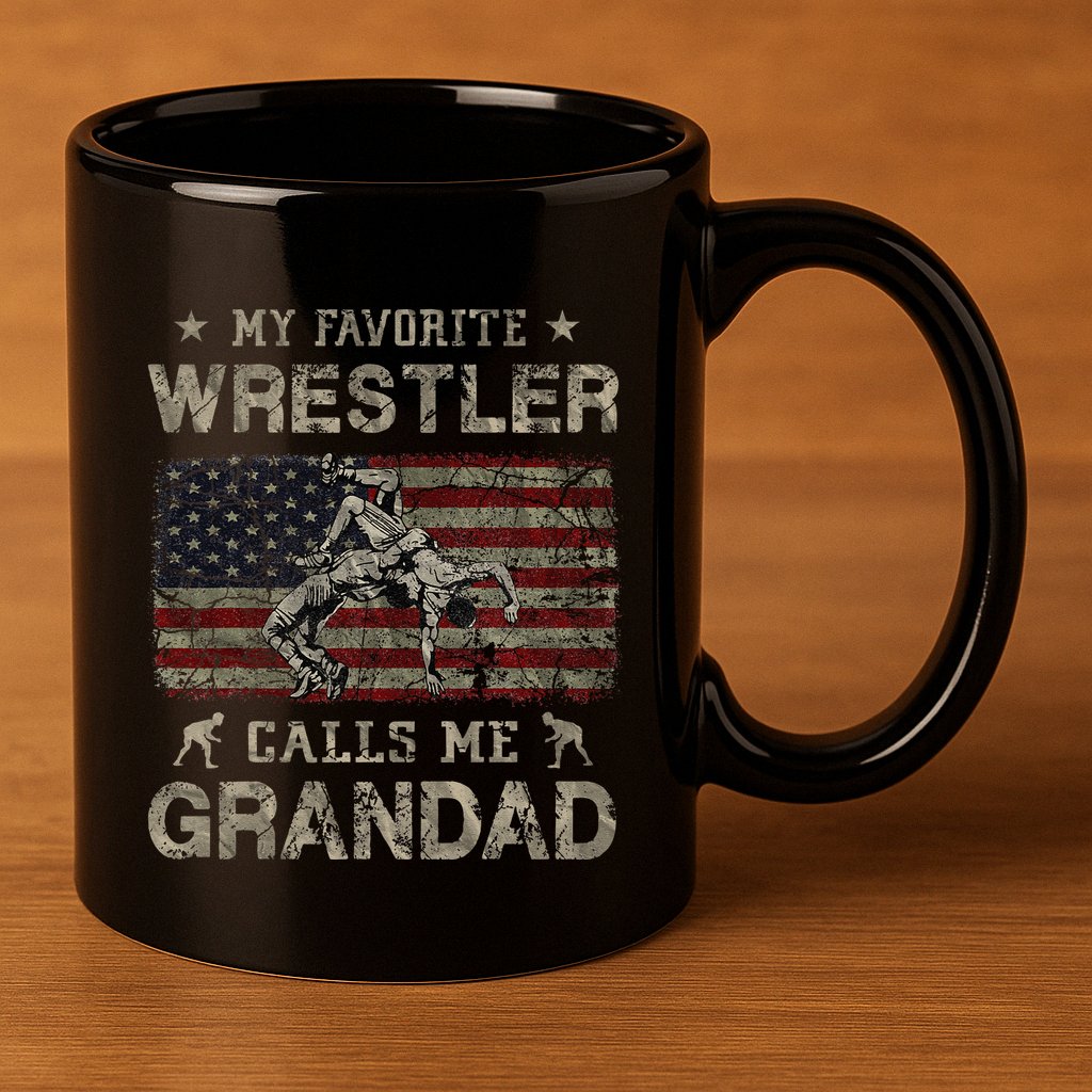 My Favorite Wrestler Calls Me Grandad FatherS Day Usa Flag 11oz C Handle Ceramic Mug