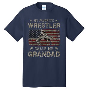 My Favorite Wrestler Calls Me Grandad FatherS Day Usa Flag Tall T-Shirt