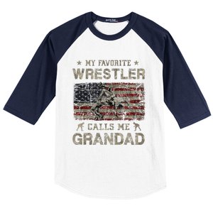 My Favorite Wrestler Calls Me Grandad FatherS Day Usa Flag Baseball Sleeve Shirt