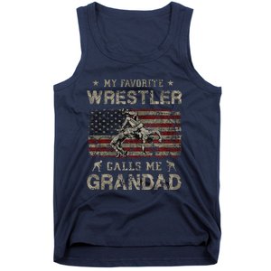 My Favorite Wrestler Calls Me Grandad FatherS Day Usa Flag Tank Top