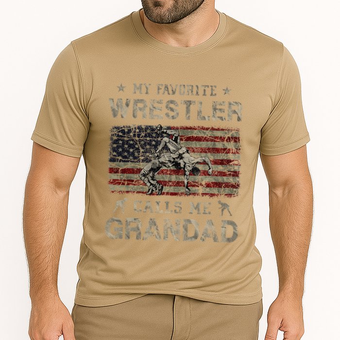 My Favorite Wrestler Calls Me Grandad FatherS Day Usa Flag Cooling Performance Crew T-Shirt